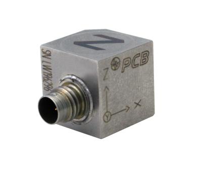 triaxial, ceramic shear icp® accel., 10 mv/g, 2 to 4 khz, 14 mm cube size, w/built-in filter, teds, +325f operating temp